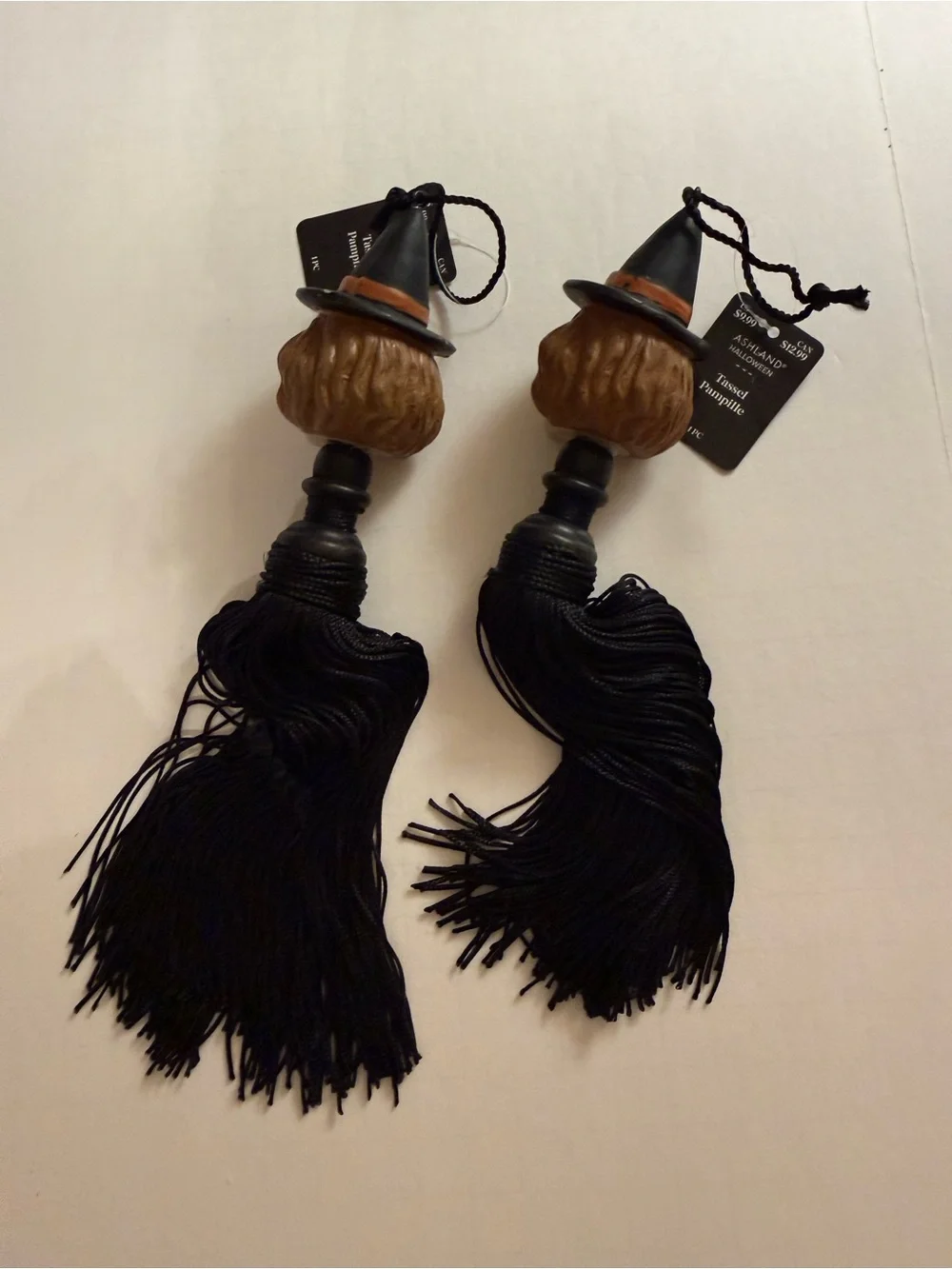 9.5” Black Witch Tassel Ornaments Halloween Vintage Spirits by Ashland set of 2
